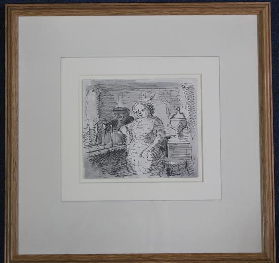 § Edward Ardizzone RA (1900-1979) The Barmaid, 1949, 4.75 x 5.5in.